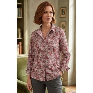 Talbots Paisley Button Down Long Sleeve Shirt Blouse 22W Colorful Cotton NWT